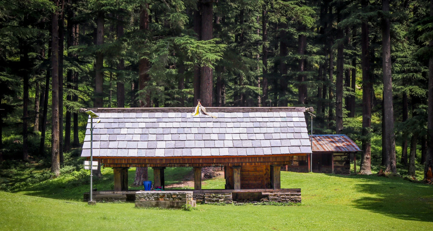 Jibhi and Tirthan Valley with river and pine forests
