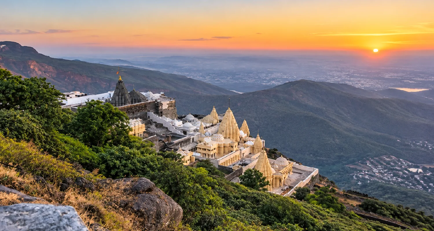 Girnar Hills and temple landscape near Junagadh Gujarat