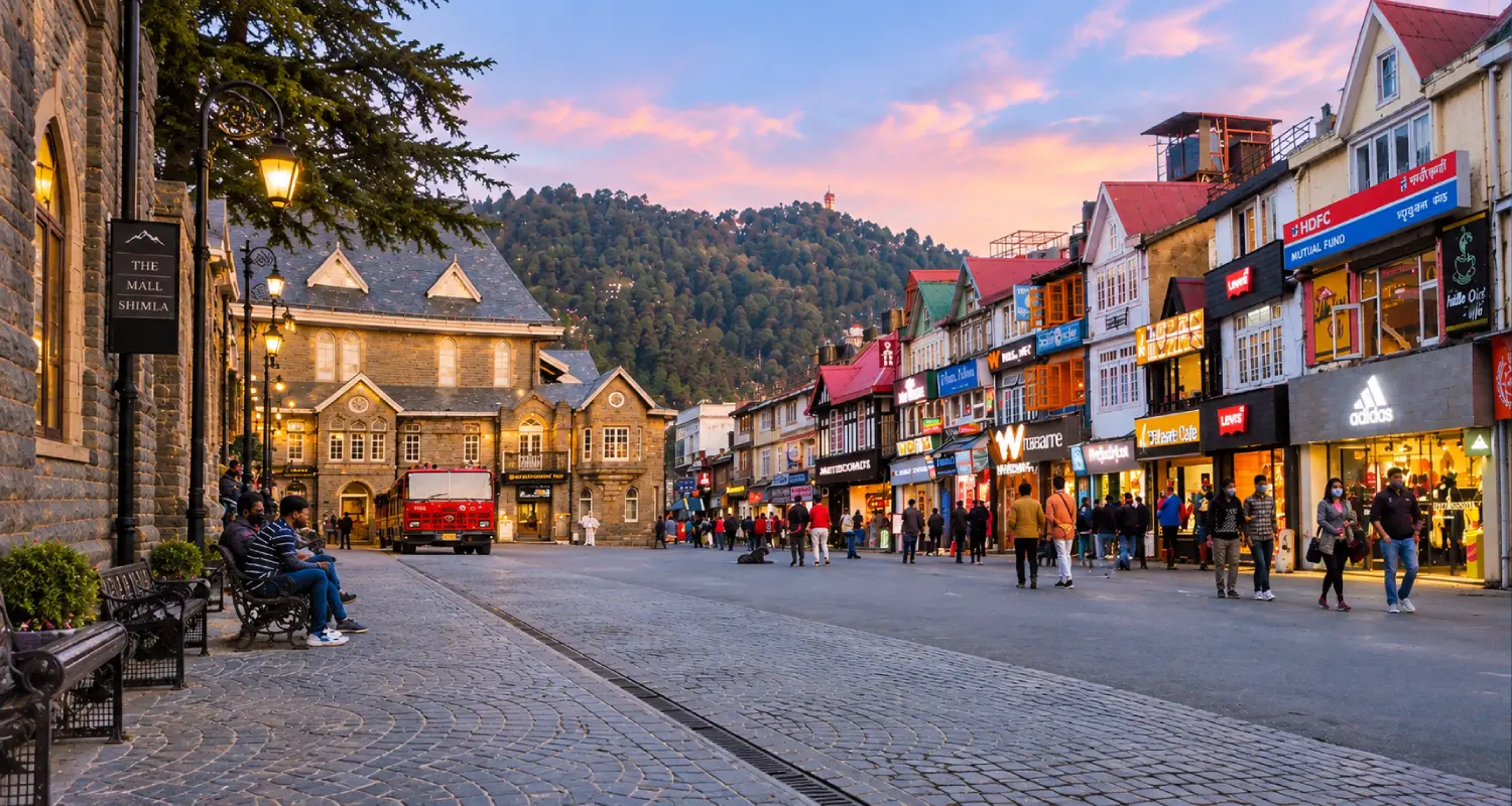 Mall Road Shimla Shops and visitors along Mall Road in Shimla