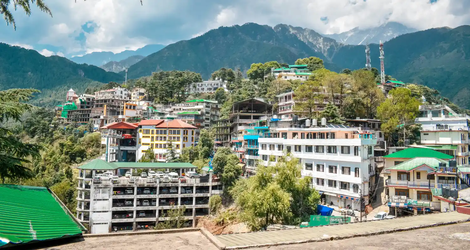 McLeod Ganj near Dharamshala, Himachal Pradesh McLeod Ganj town and hillside buildings near Dharamshala
