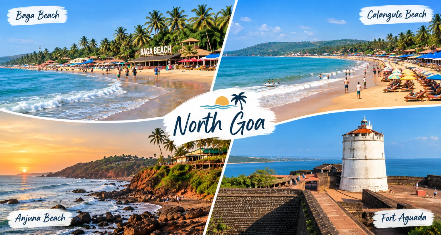 North Goa tour packages with Baga Beach, Calangute Beach, Anjuna Beach, Vagator Beach, Fort Aguada and Chapora Fort