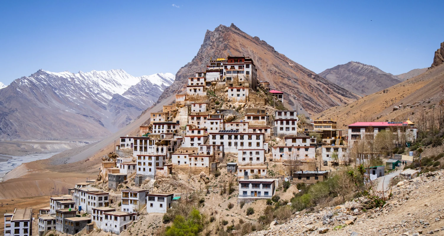 Spiti Valley mountain landscape and monastery in Himachal Pradesh